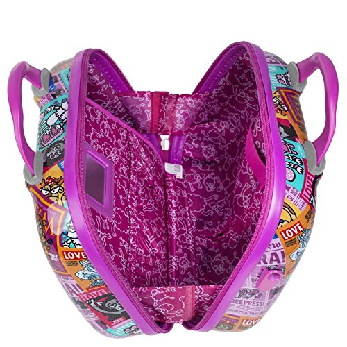 KUKUXUMUSU - Neceser Rígido Infantil Juvenil de Policarbonato Estampado Grande de Viaje, Maleta de Aseo. Múltiples Compartimentos. Doble Asa. Espejo Interior. Bandolera. 130735, Color Fucsia