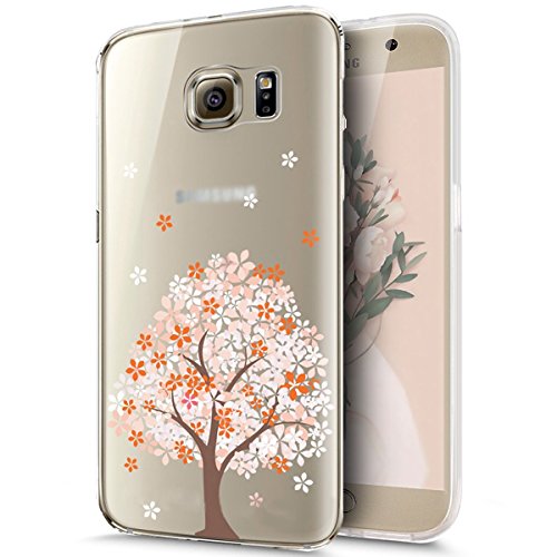 KunyFond Funda Samsung Galaxy S6 Edge Plus,Carcasa Calidad Simple Transparente Pintura Pintado Impresion Colores Premium Vistoso Silicona Frame TPU Dibujo Bella Flor Bumper Anti-Golpes-Melocotonero