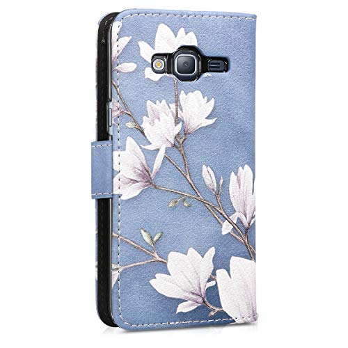 kwmobile Funda Compatible con Samsung Galaxy J3 (2016) DUOS - Carcasa de Cuero sintético Magnolias - con Tarjetero