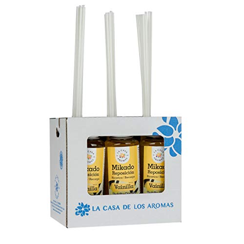 La Casa de los Aromas, Set de 6x100ml Ambientadores Mikado Vainilla para Reposición con Varillas, Difusor Líquido de Aroma Vainilla, Perfume Duradero para el Hogar, Baño, Casa