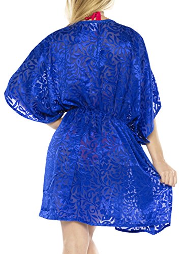 LA LEELA Kimono de la Gasa de la Ropa de Playa del Traje de ba�o del Traje de ba�o del Bikini de la Blusa de Las Mujeres Cubre para Arriba el Azul