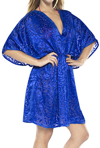 LA LEELA Kimono de la Gasa de la Ropa de Playa del Traje de ba�o del Traje de ba�o del Bikini de la Blusa de Las Mujeres Cubre para Arriba el Azul