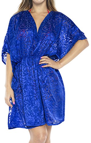 LA LEELA Kimono de la Gasa de la Ropa de Playa del Traje de ba�o del Traje de ba�o del Bikini de la Blusa de Las Mujeres Cubre para Arriba el Azul