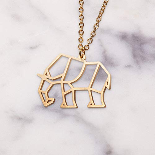 La Menagerie Elefante Oro, Joya de Origami & Collar geométrico Oro Mujer - Collar bañado en Oro 18 Quilates con diseño Animal Elefante - Joyería para niñas y Mujeres