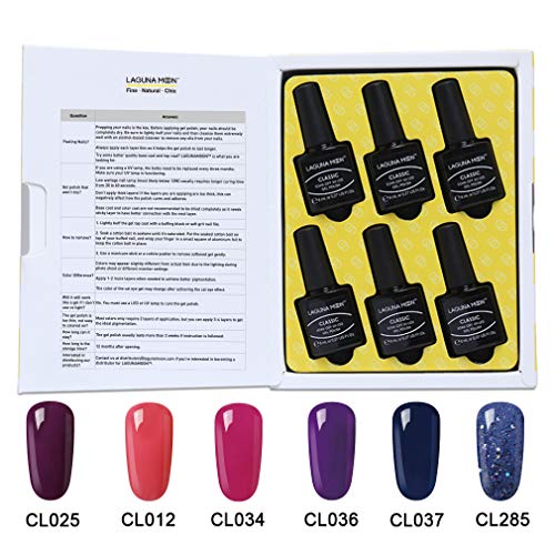 Lagunamoon Esmaltes Semipermanentes, 6pcs Kit de Uñas en Gel UV LED - Berry naughty