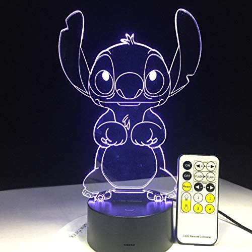 Lámpara de Led 3D Dormitorio Stitch Mesa Luz de Noche Acrílico Panel Usb Cable 7 Colores Cambiar Base de la Lámpara Regalo de Los Niños al por mayor