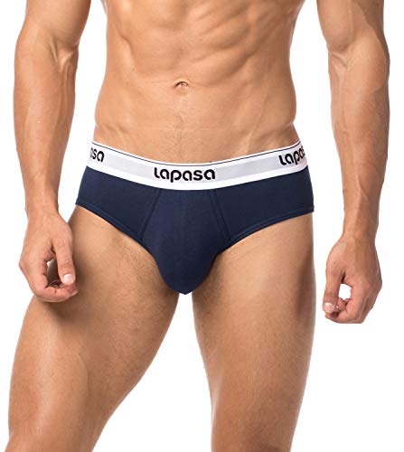 LAPASA Calzoncillo Slip Pack de 4 de Algodón Peinado para Hombre con Soporte Frontal. M04 (Deep Blue (Azul Marino), L (Cintura 84-92 cm))