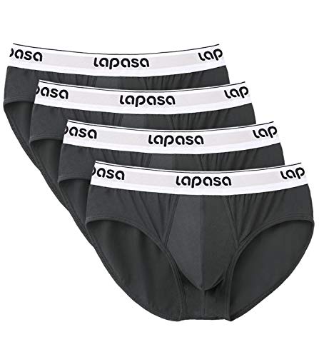 LAPASA Calzoncillo Slip Pack de 4 DE Algodón Peinado para Hombre con Soporte Frontal. M04 (Gris Oscuro, M (Cintura 81-86 cm))