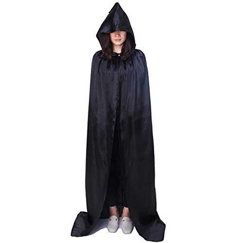 Largo Capa con Capucha, Unisex Adulto Disfraz de Halloween Fiesta Disfraces Vampiro Traje (M, Negro)