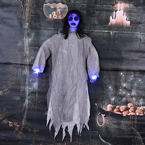 LbojailiAi Halloween Decoracion Scary Sound Light Hanging Ghost Haunted House Bar Decoraci¨®n de Accesorios de Fiesta de Halloween - Gris