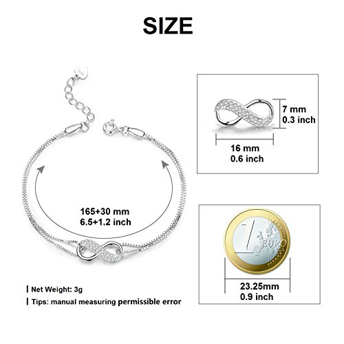 LDUDU Pulsera Mujer Símbolo Amor Infinito Pulsera Plata 925 Regalo para Navidad Día de San Valentín Cumpleaños, Ajustable 16-19.5 cm