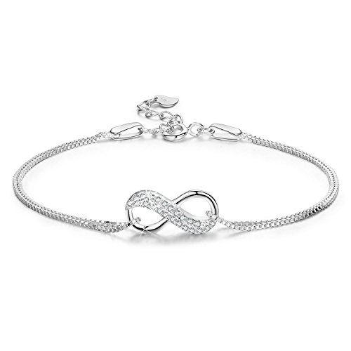 LDUDU Pulsera Mujer Símbolo Amor Infinito Pulsera Plata 925 Regalo para Navidad Día de San Valentín Cumpleaños, Ajustable 16-19.5 cm