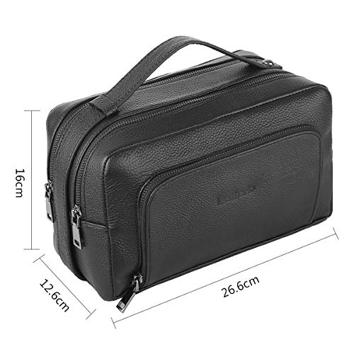 Leathario Bolso de Aseo Viaje Cuero Autentico para Hombres y Mujeres Neceser Grande (Negro 02)