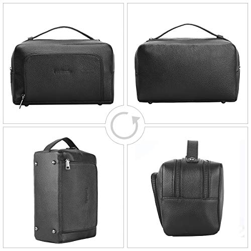 Leathario Bolso de Aseo Viaje Cuero Autentico para Hombres y Mujeres Neceser Grande (Negro 02)