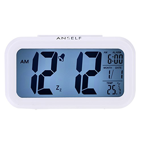 LED Digital Alarma despertador,Anself Reloj Repeticion activada por luz Snooze Sensor de luz Tiempo Fecha Temperatura (Blanco puro)