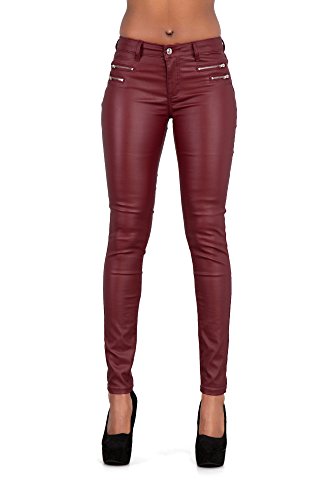 Leggings delgados de piel para mujer con aspecto de vaqueros, tallas 6, 8, 10, 12 y 14 Rojo granate 38