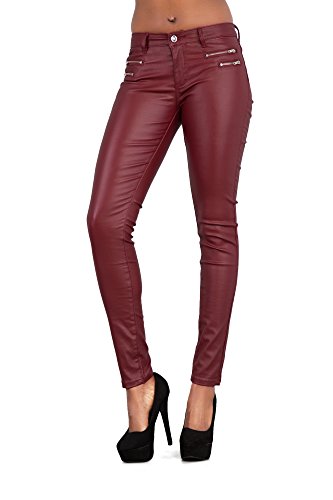 Leggings delgados de piel para mujer con aspecto de vaqueros, tallas 6, 8, 10, 12 y 14 Rojo granate 38