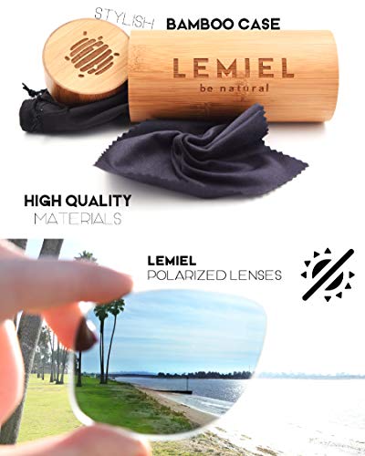 LEMIEL® Xavier ECO SUNGLASSES – Las mejores gafas de sol de madera retro de Alemania – polarizadas – UV400 – hombres y mujeres – Estuche de bambú – Compra una. Plant One