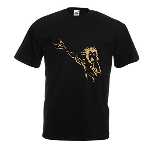 lepni.me Camisetas Hombre King of Pop, me Encanta M J - 80s / 90s, Camisa de Fiesta Musical (Small Negro Oro)