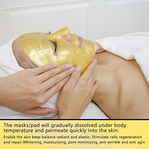 LeSB 5pcs 24k Gold Bio-collagen Face Facial Mask + 5pairs Gold Powder Eye Mask+ 5pcs Gold Lip Mask (5sets/package)