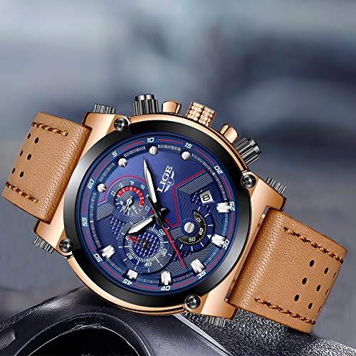 LIGE Relojes Hombre Militar Impermeable Deportes Analogicos Cuarzo Relojes Hombre Azul Automática Fecha Cuero Relojes