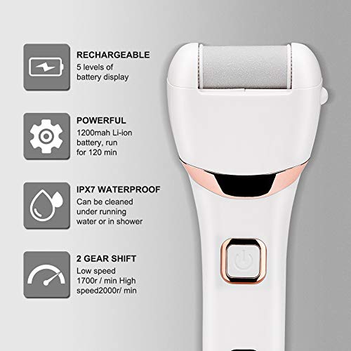 Lima Eléctrica Pedicura, Eletorot Callos de pie eléctrico Eliminar Callos Pies Durezas Pedicura Pies Cuidado Pies Impermeable con 3 Cabezales de Rodillo LED de Alimentación