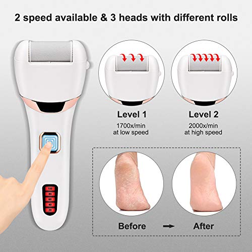 Lima Eléctrica Pedicura, Eletorot Callos de pie eléctrico Eliminar Callos Pies Durezas Pedicura Pies Cuidado Pies Impermeable con 3 Cabezales de Rodillo LED de Alimentación