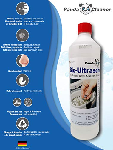 Limpiador ultrasónico PANDACLEANER® para baños de ultrasonidos: concentrado para gafas, joyas, productos dentales, oro, monedas, vidrio, relojes (a prueba de agua) y mucho más. | 1000ml