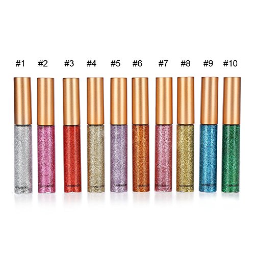 Liquid Eyeliner, 10 Colores Glitter Diamond Eye Eyeliner Líquido brillante Metálico Gel