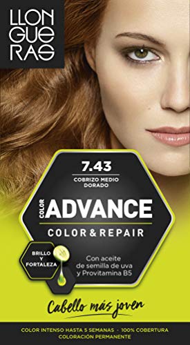 Llongueras Advance Tinte de Cabello Permanente Tono #7.43 Cobrizo Medio Dorado