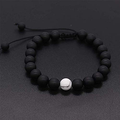 LLXXYY Pulsera Mujer,Pulsera con Cuentas para Las Mujeres Moda Natural Energía Blanca Turquesa Negro Cuentas Elastic Line Stretch Hecho A Mano Pulsera para Señoras Hombres Pareja Encanto Joyería