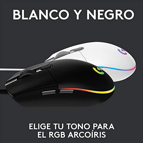 Logitech G203 LIGHTSYNC Ratón con iluminación RGB personalizable para gaming, 6 botones programables, sensor para gaming, seguimiento de hasta 8.000 dpi, peso ligero,G203 2ª Gen.,Blanco