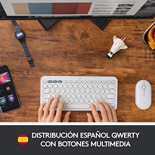 Logitech K380 - Teclado inalámbrico, Bluetooth multidispositivo con Easy-Switch para hasta 3 dispositivos, compacto PC, portátiles, Windows, Mac, Chrome OS, Android, iPad OS, Apple TV, Color Blanco