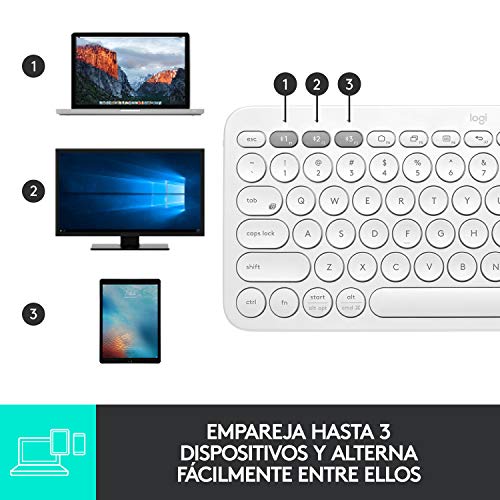 Logitech K380 - Teclado inalámbrico, Bluetooth multidispositivo con Easy-Switch para hasta 3 dispositivos, compacto PC, portátiles, Windows, Mac, Chrome OS, Android, iPad OS, Apple TV, Color Blanco