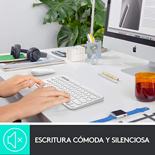 Logitech K380 - Teclado inalámbrico, Bluetooth multidispositivo con Easy-Switch para hasta 3 dispositivos, compacto PC, portátiles, Windows, Mac, Chrome OS, Android, iPad OS, Apple TV, Color Blanco