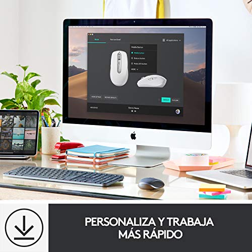 Logitech MX Anywhere 3 para Mac: Ratón compacto, Inalámbrico, Desplazamiento Magnético Ultrarrápido, Cualquier Superficie, Sensor 4000 DPI, Botones Personalizados, USB-C, Bluetooth - Gris claro