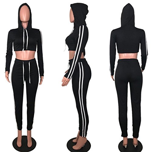 Logobeing Señoras Mujeres Suéter Sudaderas Tops + Pantalones Deportivos Desgaste Casual Sets (2PCS/1 Conjunto) (S, Negro)