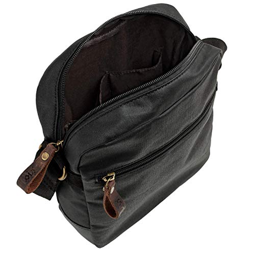 Lois - Bolso Bandolera de Hombre de Lona recubierta/Piel Ajustable Múltiples Compartimentos Funcional Práctica Cómoda para Uso Diario 307819, Color Negro