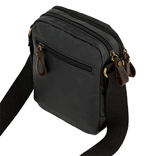 Lois - Bolso Bandolera de Hombre Pequeño. Mensajero al Hombro. Múltiples Apartados. Lona recubierta/Piel Uso Diario. Marca Calidad y Diseño. Resistente 307820, Color Negro