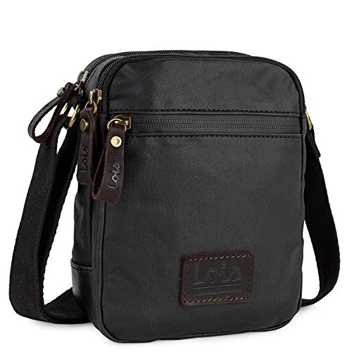 Lois - Bolso Bandolera de Hombre Pequeño. Mensajero al Hombro. Múltiples Apartados. Lona recubierta/Piel Uso Diario. Marca Calidad y Diseño. Resistente 307820, Color Negro