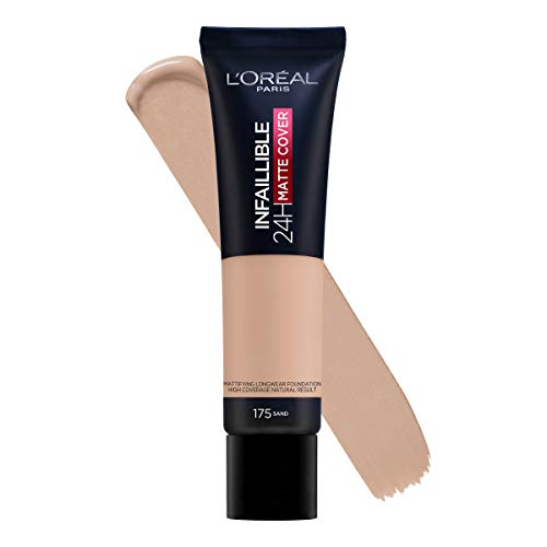 L'Oréal Infalible 24 H Matte Cover Base De Maquillaje Alta Cobertura Mate Piel Clara Subtono Rosado 175 Sable 40 g