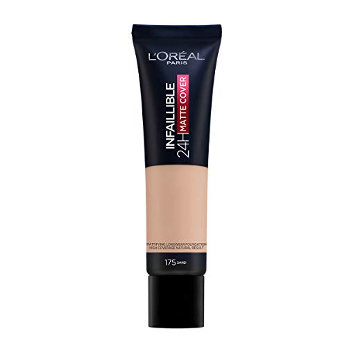 L'Oréal Infalible 24 H Matte Cover Base De Maquillaje Alta Cobertura Mate Piel Clara Subtono Rosado 175 Sable 40 g