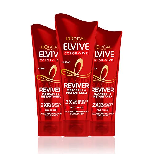 L'Oréal Paris Elvive Color Vive Rapid Reviver, Mascarilla Instantánea para Pelo Teñido - Pack de 3 x 180 ml