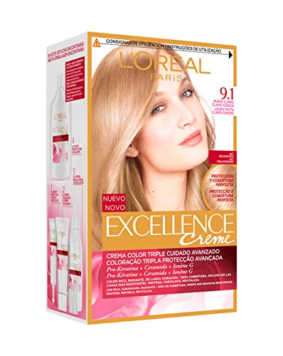 L'Oreal Paris Excellence Creme Tinte Permanente Tono 9.1 Rubio Muy Claro Ceniza