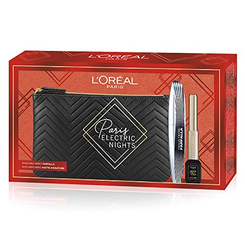 L'Oréal Paris Makeup - Estuche de regalo para mujer, máscara de pestañas voluminosa, alargadora, pestañas postizas, mariposa y eyeliner, color negro mate, 2 unidades