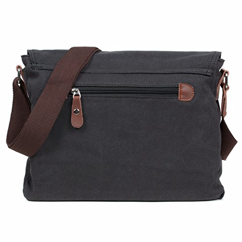 LOSMILE Bolsa Bandolera de Tela de Lona para Hombre,Unisex Vintage Canvas Bolso de Hombro para Messenger Bag para Trabajo Uni Viaje Deporte. (Negro)