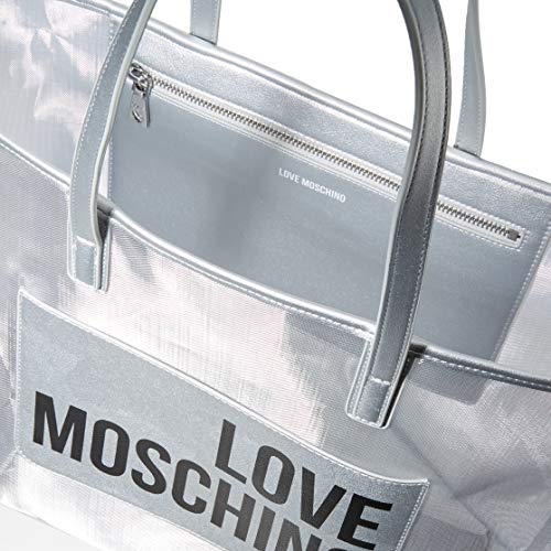 Love Moschino Jc4245pp0a, Bolso tipo tote para Mujer, Plateado (Silver Fabric), 48x32x12 Centimeters (W x H x L)