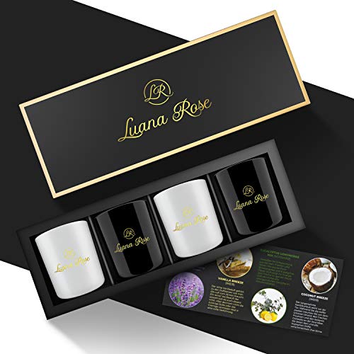 Luana Rose - Juego de 4 velas de cera de soja 100 % para aromaterapia, velas en vaso de cera de soja (lavanda, eucalytus citronela, vainilla, coconut)