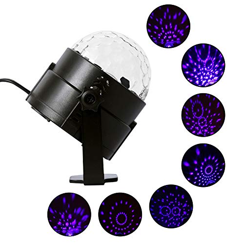 Lunsy - Luz negra LED UV con efectos de luz, bola de discoteca, iluminación de fiesta, con mando a distancia y control de sonido, 3 W, luz de escenario para Halloween, decoración, Navidad