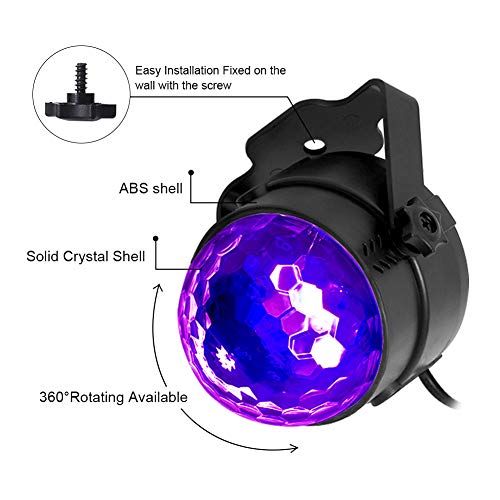 Lunsy - Luz negra LED UV con efectos de luz, bola de discoteca, iluminación de fiesta, con mando a distancia y control de sonido, 3 W, luz de escenario para Halloween, decoración, Navidad